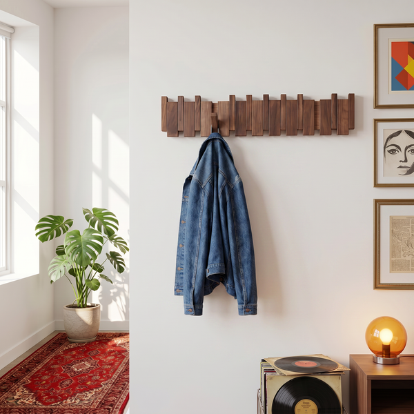 Nordic Fold folding rack, walnut, in a warm design interior