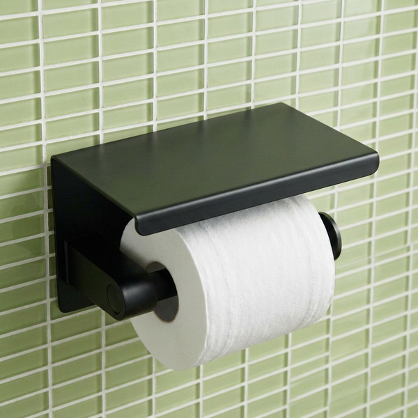 Loop toilet roll holder with shelf, white